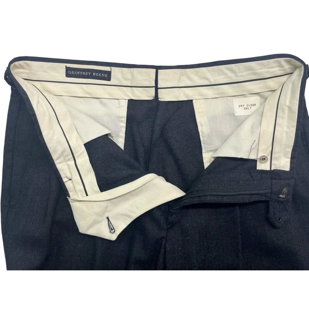 vtg Geoffrey Beene 34x32 Charcoal Flannel Wool Pants Trousers Pleated High Waist